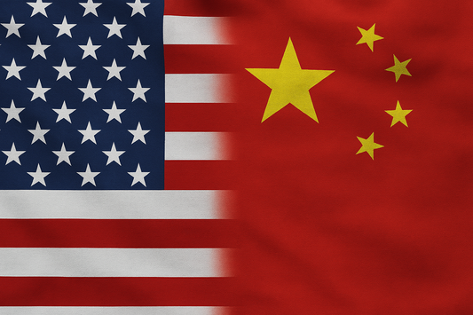 Close-up of United States and China flags side by side, symbolizing EKW’s response to changing trade relations.